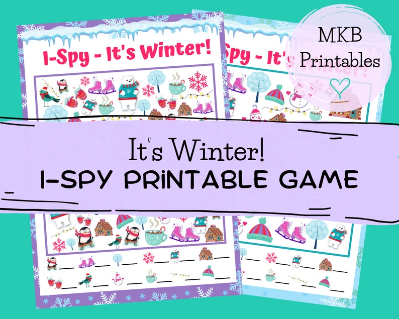 I Spy It's Winter Fun activity for kids instant digital download easy to harder 5 printable different games for party or classroom with bears