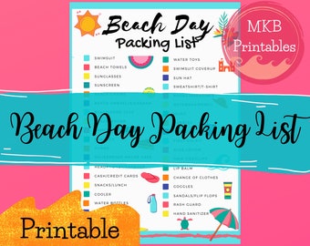 The Best Beach Day Packing List - Checklist instant digital download, Great for kids/families, day trips, summer vacations travel organize