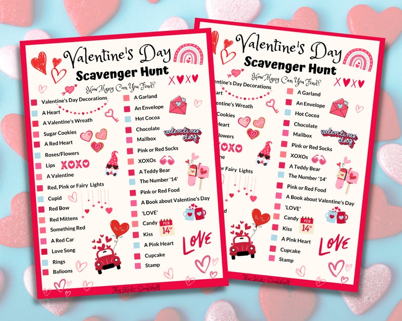 Valentines Day Scavenger Hunt instant digital download printable game kids friends family classroom