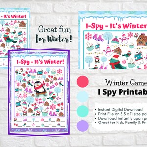 I Spy It's Winter Fun activity for kids instant digital download easy to harder 5 printable different games for party or classroom with bears