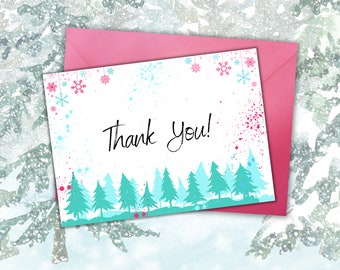 Winter Wonderland Printable Thank You Card / Instant Digital Download PDF / Holidays / Thank You Card / Template  Two sizes Christmas /Trees