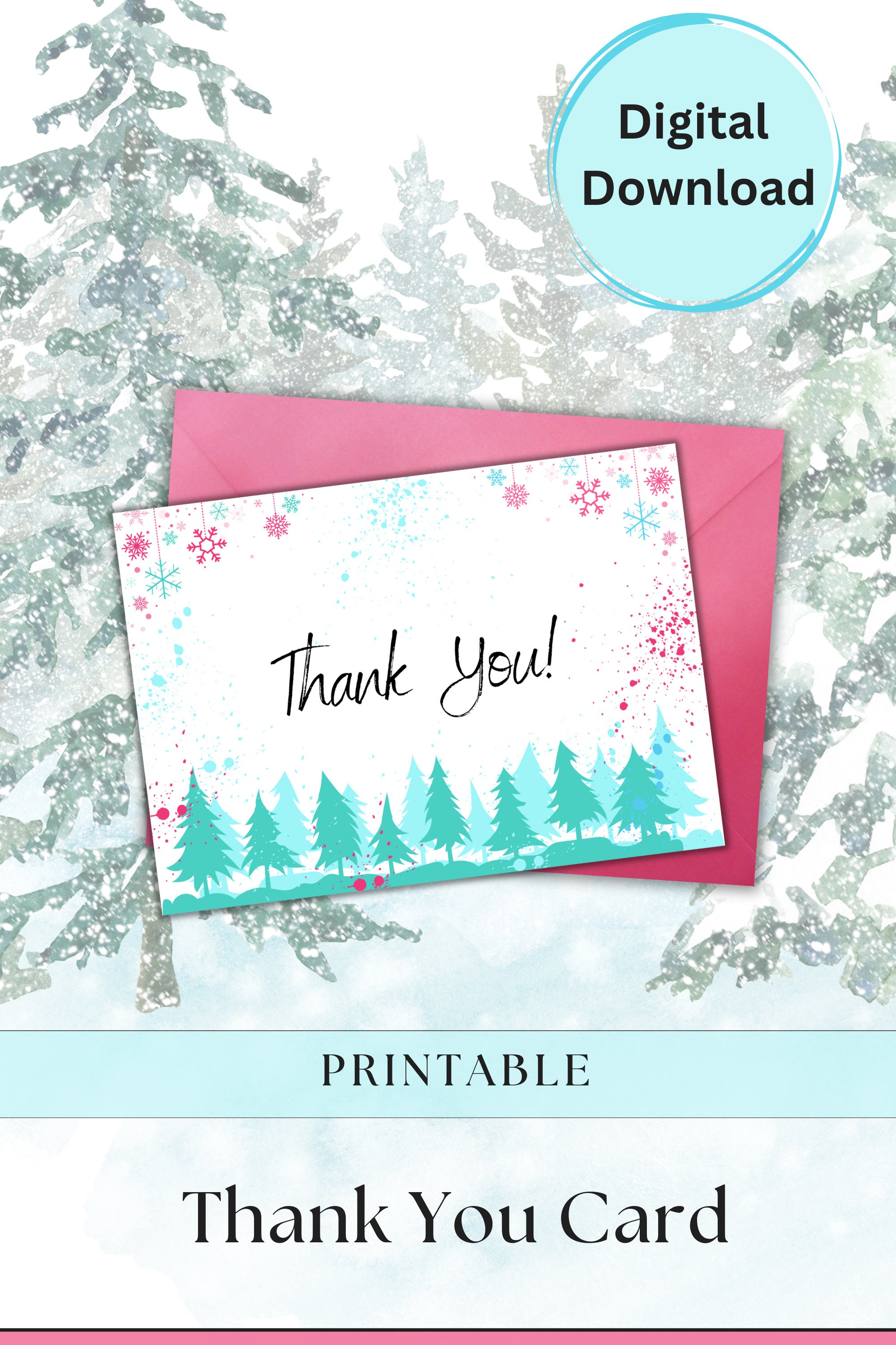 Winter Wonderland Printable Thank You Card / Instant Digital Download