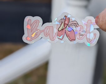 Dance Sticker / Ballet with Pointe shoes / dancer stocking stuffer / goodie bag / dance gift / pink / sparkly dance sticker /holographic