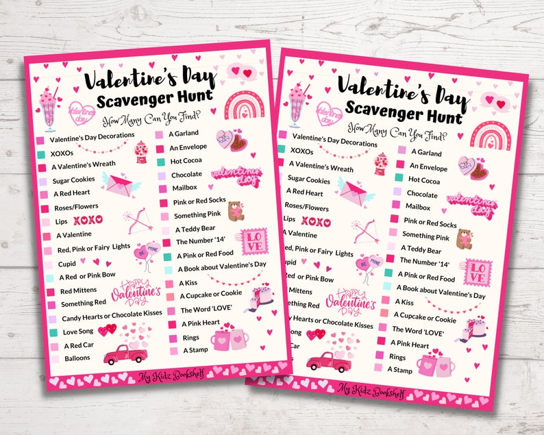 Valentines Day Scavenger Hunt instant digital download printable game kids friends family classroom