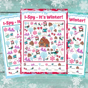 I Spy It's Winter Fun activity for kids instant digital download easy to harder 5 printable different games for party or classroom with bears