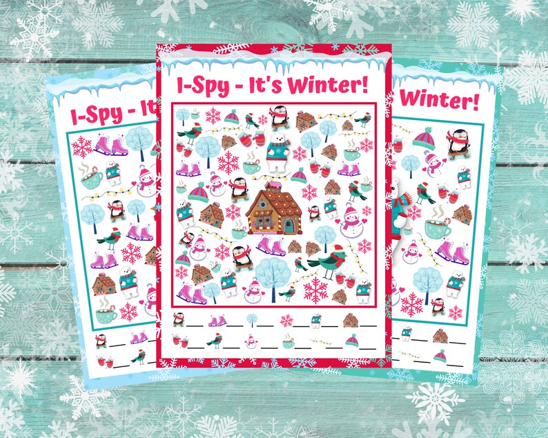 I Spy It's Winter Fun activity for kids instant digital download easy to harder 5 printable different games for party or classroom with bears