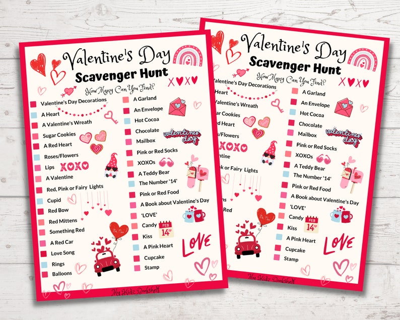 Valentines Day Scavenger Hunt instant digital download printable game kids friends family classroom