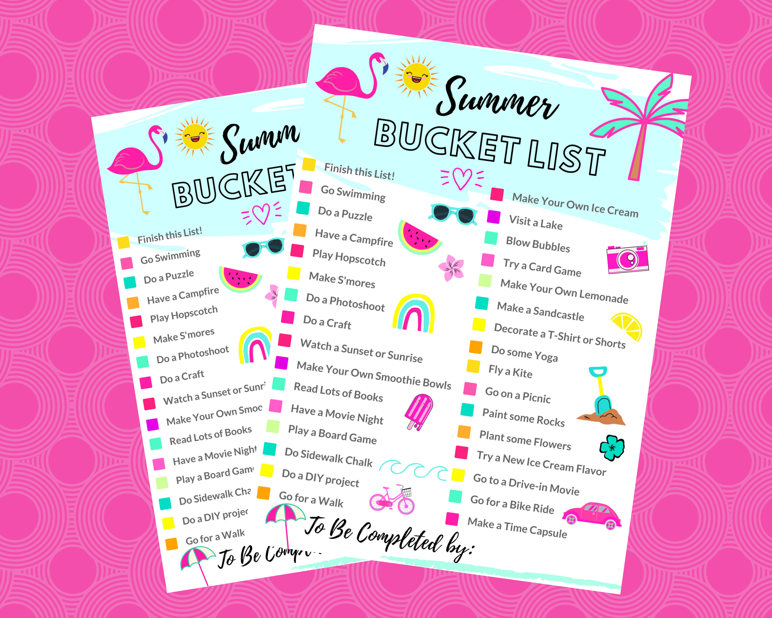 Summer Bucket List, 2 Page Summer Scrapbooking Layout Kit DIY or