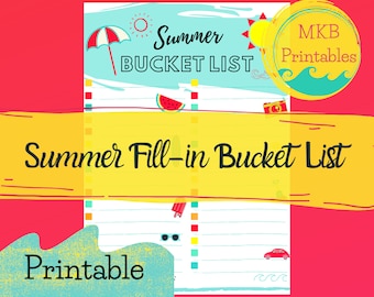 Summer Days Bucket List Printable/ Best Ideas Summer Checklist Printable Fun Activity for Kids, Teens/ Family Time Summer Planner/Travel