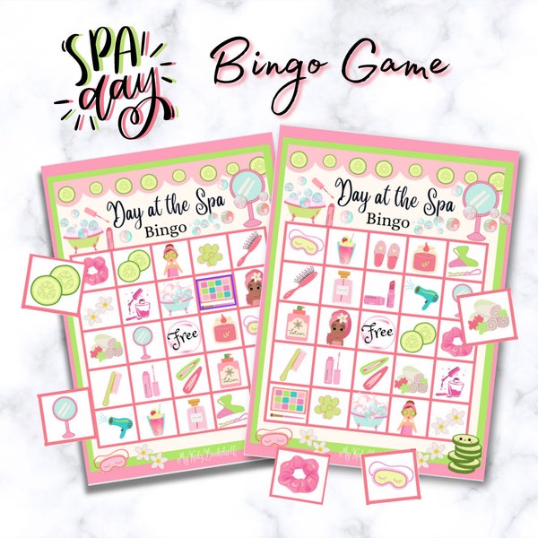 Spa Day Bingo - Instant Digital Download - Printable 32 Card Bingo w/Calling Cards - Party Game Activity/Kids Family Friends /Girls Birthday