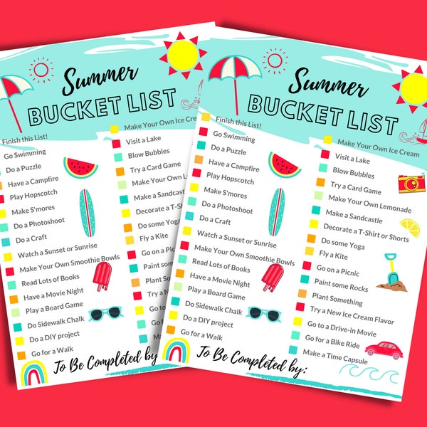 Summer Days Bucket List Printable/ Best Ideas Summer Checklist Printable Fun Activity for Kids, Teens/ Family Time Summer Planner/Travel