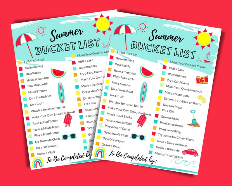 Summer Days Bucket List Printable/ Best Ideas Summer Checklist