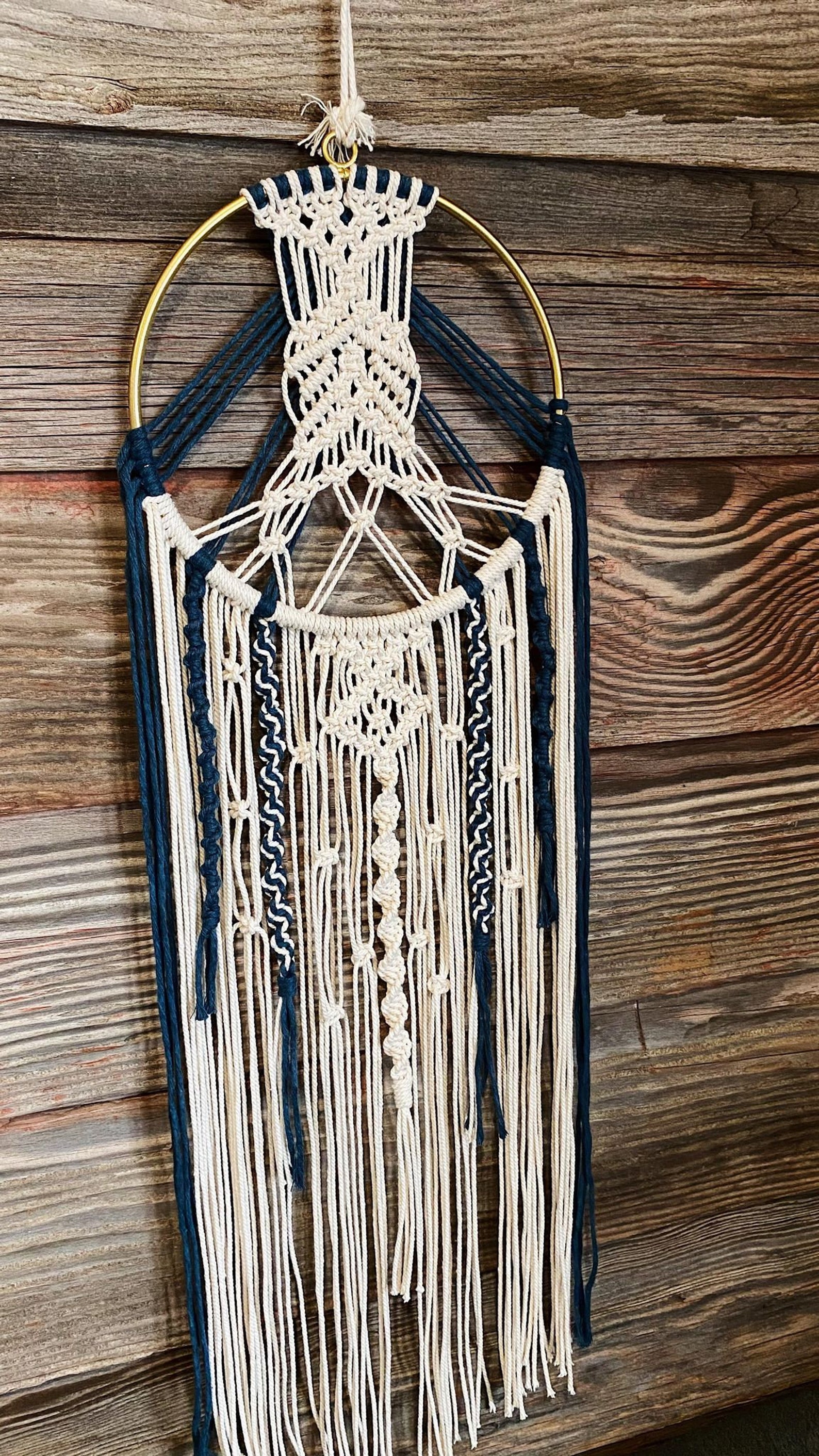 Blue Circle Macrame Wall Decor Fiber Metal Macrame Boho Etsy