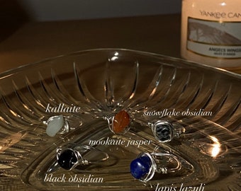 Wire Wrapped Healing Crystal Ring (25 options)