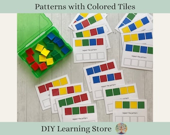 Patterns with colored tiles task box activity set- Preschool, Homeschool, Special Education- Montessori Learning Toy