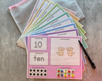 Ten Frame Counting Learning Mat Activity Set- Montessori Learning Toy for Preschool, Homeschool, Kindergarten, Special Education, Quiet time