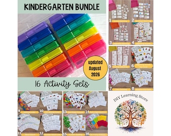 Kindergarten Activity Bundle- 16 task box learning activities plus a carrying case- Homeschool, Classroom Tools, Special Needs, Teachers