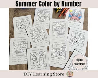 Color by Number- Summer themed Cards- Toddler Activities- Preschool Learning- Kindergarten Prep- Fine Motor Educational Toy- Printable Game