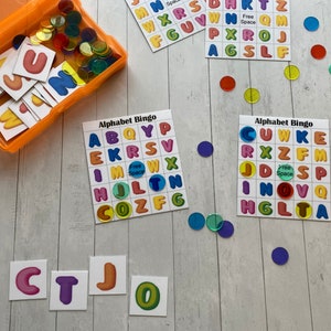 Tarjetas de actividades de bingo con el alfabeto: juguete de aprendizaje Montessori para preescolar, jardín de infantes, educación en el hogar, necesidades especiales, centros de aprendizaje - PDF