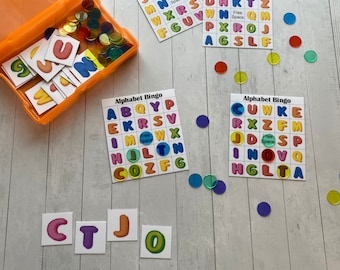 PDF- Alphabet Bingo Activity Cards- Montessori learning toy for preschool, kindergarten, homeschool, special needs, learning centers