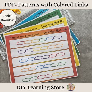 Tapis d'apprentissage à liens colorés - Pages d'activités d'apprentissage précoce Montessori pour les enfants d'âge préscolaire, l'école à la maison, l'éducation spéciale, le temps calme, les centres - PDF