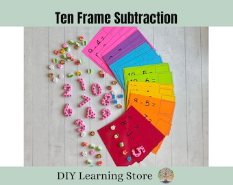 Ten frame Subtraction- Activity Set- Montessori Learning Toy for Kindergarten, 1st grade, Homeschool, Special Education, Quiet Time Resource