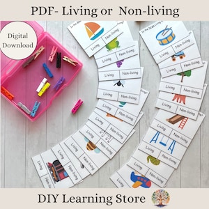 Cartões de atividades vivos ou não vivos - Download instantâneo - Brinquedo de aprendizagem Montessori para jardim de infância, 1ª série, 2ª série, necessidades especiais - PDF