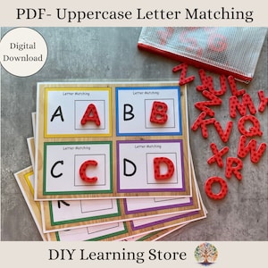 Tapetes de aprendizaje para unir letras mayúsculas - Descarga instantánea - Juguete de aprendizaje Montessori para preescolar, educación en el hogar, necesidades especiales, tiempo de tranquilidad - PDF
