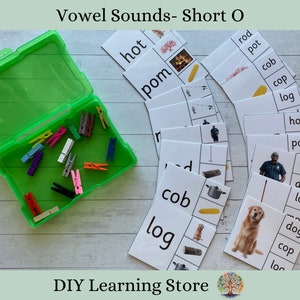 Short O Vowel Sounds Phonics Activity Set- Montessori Preschool, Kindergarten, Special Education, Homeschool- Reading, CVC- Clip Cards