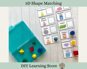 3D Shapes Task Box activity set- Montessori Learning Toy for Preschool, Homeschool, Kindergarten, 1st grade, Special Education, Quiet Time