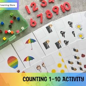 Counting 1-10 activity cards- Instant Download- Montessori Learning toy for preschool, homeschool, special needs, quiet time toddler- PDF