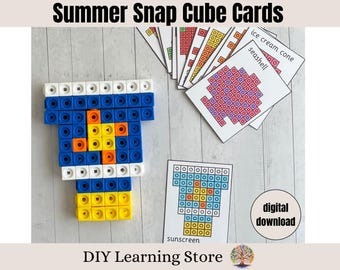 Snap Cube Mats- Summer themed Cards- Toddler Activities- Preschool Learning- Kindergarten Prep- Sensory Bin Educational Toy- Printable Game