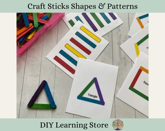 Shapes and Patterns with Craft Sticks- activity set for preschool and special education- Montessori inspired activities
