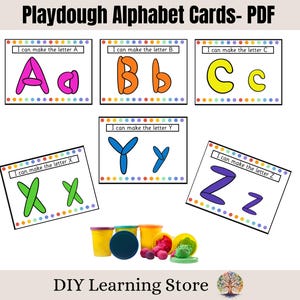 Cartes d'activités alphabet pâte à modeler-lettres majuscules et minuscules-activité pour tout-petits-ressource pour l'école à la maison-préscolaire-maternelle-PDF