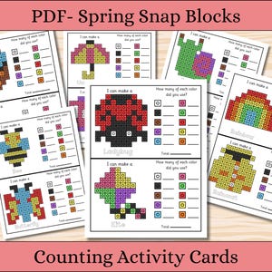 Spring Counting Snap Block Mats - 12 cartes visuelles - Préscolaire, maternelle, 1re année, École à la maison, Besoins spéciaux - Ressources pédagogiques - PDF