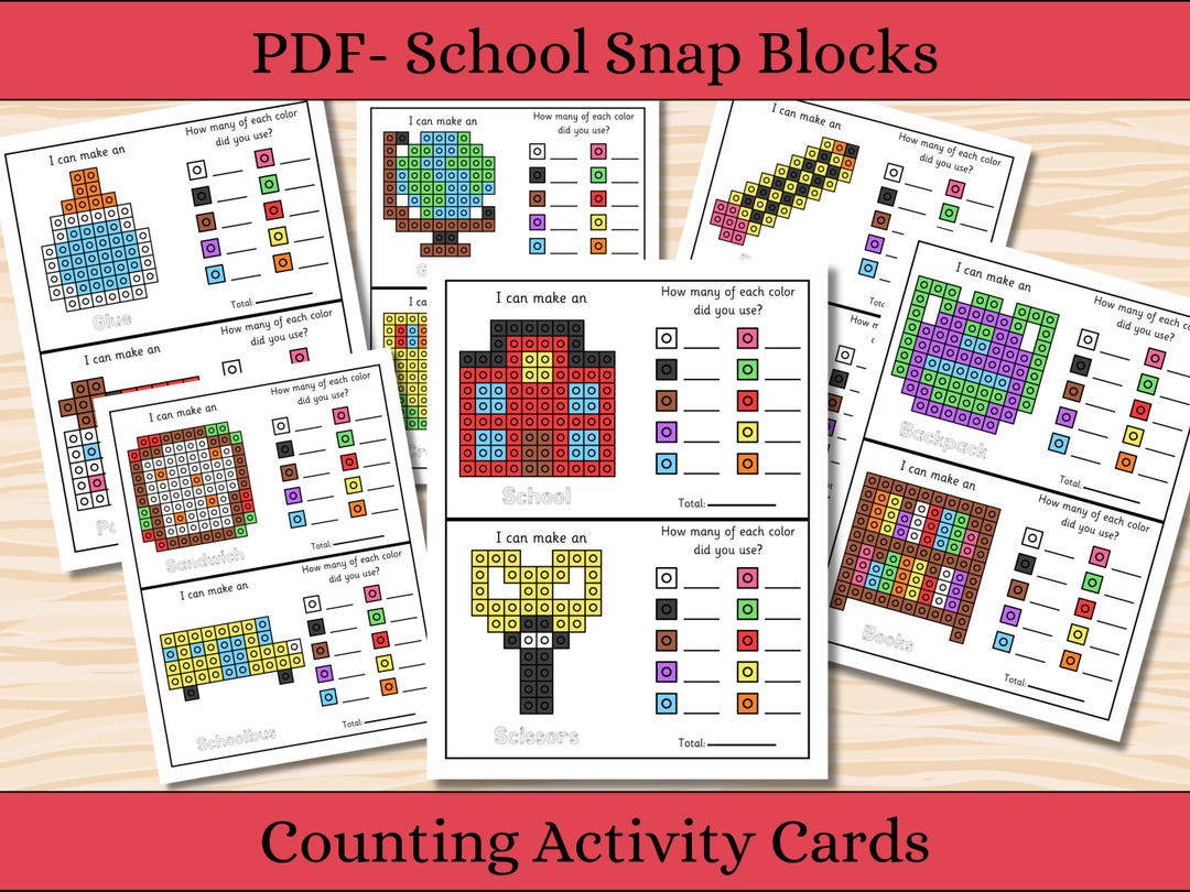 Counting Visuals Blocks School Counting Snap Block Mats- 12 Visual Cards- Preschool ...