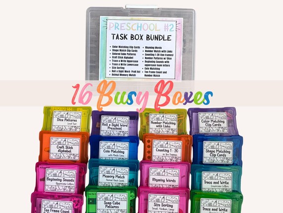16 learning activities - Preschool Task Box Bundle #2- Ready to Use, No Prep Needed, Independent Play, Learning Resource, Stress Free