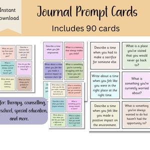 Tarjetas con indicaciones para el diario (PDF) Tarjetas de autorreflexión imprimibles Herramientas de terapia Tarjetas de terapia Hojas de trabajo de terapia Herramienta del consejero Niños y adolescentes