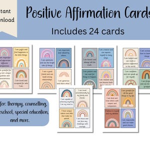 Cartões de Afirmações Positivas - Afirmações Positivas, cartões de terapia, lembretes de terapia, planejador de saúde mental, habilidades de enfrentamento, ferramentas de aconselhamento - PDF