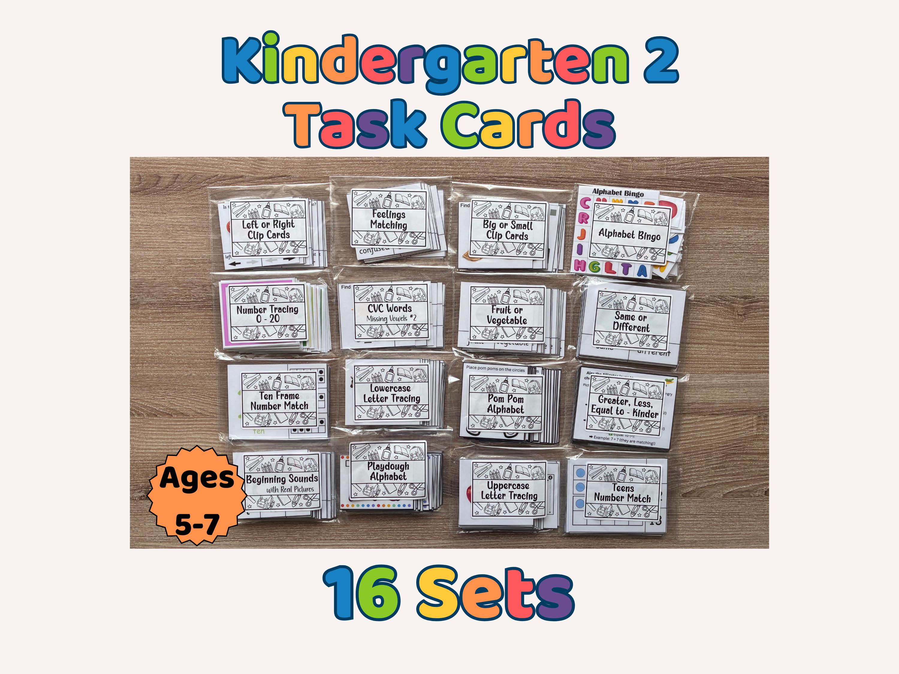 Kindergarten 2 Task Card Bundle | 16 Learning Activities | Homeschool ...