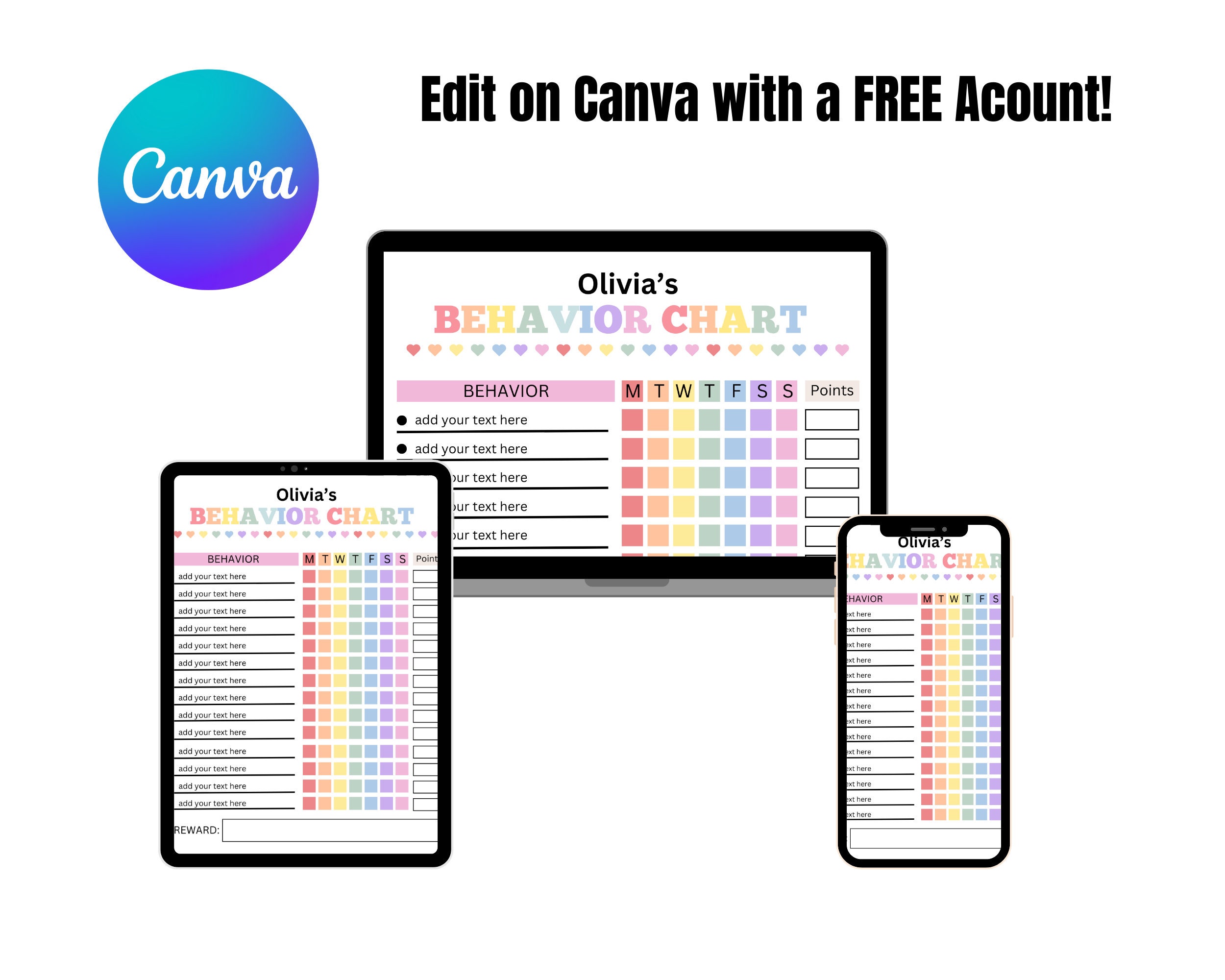 Editable Behavior Chart for Kids | Printable, Editable, Canva | Good ...