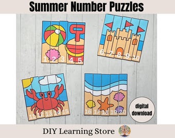 Number Puzzles- Summer themed Cards- Toddler Activities- Preschool Learning- Kindergarten Prep- Counting 1-20 Educational Toy-Printable Game