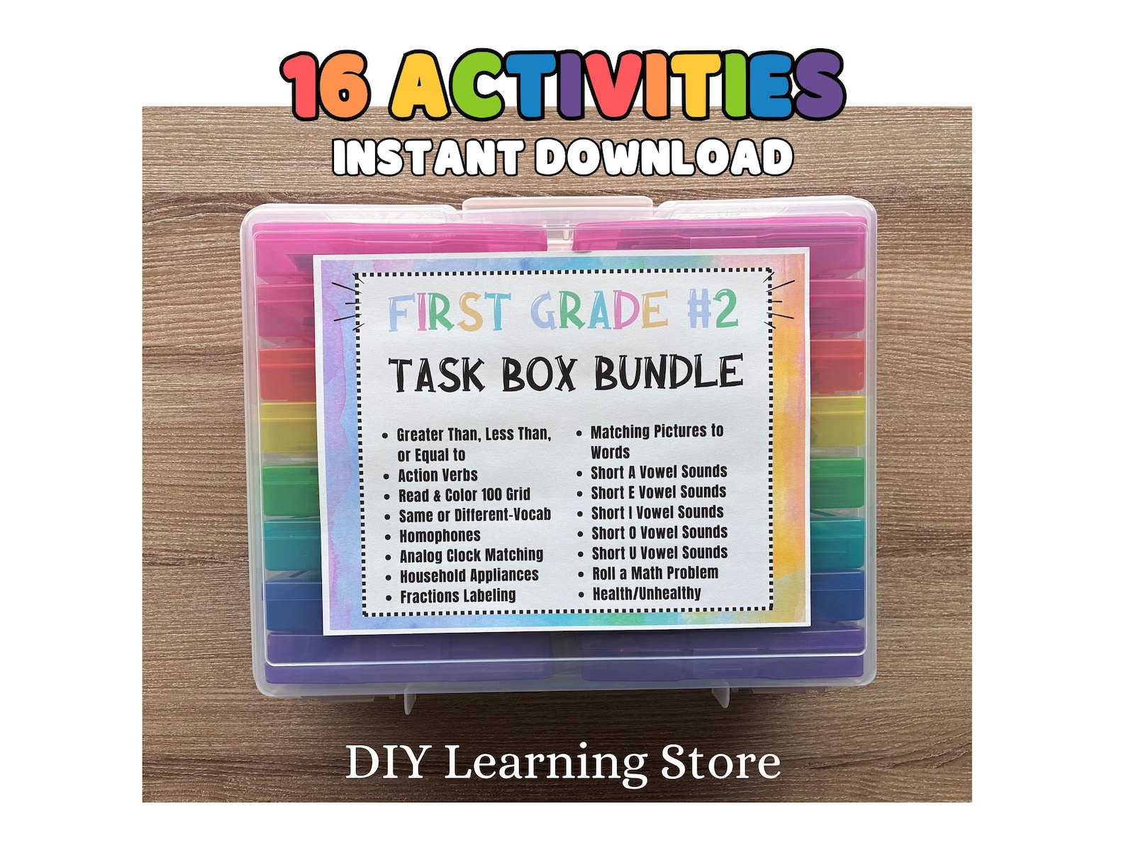 1st Grade #2 Printable Activity Bundle- 16 Task Box Learning Activities ...