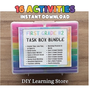 1st grade #2 Printable Activity Bundle- 16 task box learning activities and carrying case- Homeschool, SpEd, Classroom and Teacher Tools