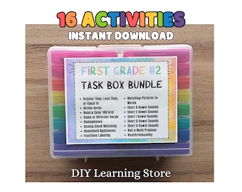 1st grade #2 Printable Activity Bundle- 16 task box learning activities and carrying case- Homeschool, SpEd, Classroom and Teacher Tools