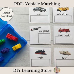 Cartes d'activités assorties à un véhicule - Jouet d'apprentissage Montessori pour centres d'apprentissage préscolaire, école à la maison, éducation spécialisée et centres d'apprentissage pour les temps calmes - PDF