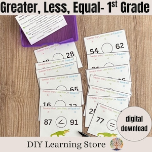 Cartes d'activités plus grandes que, moins que - téléchargement immédiat - jouet d'apprentissage Montessori pour la 1re année, la maternelle, l'école à la maison, l'éducation spéciale - PDF