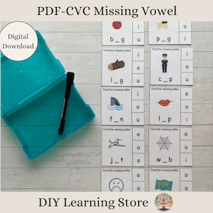 Letras faltantes CVC - Conjunto 1 - Tarjetas de actividades - Descarga instantánea - Juguete de aprendizaje Montessori para preescolar, jardín de infantes, primer grado, necesidades especiales - PDF