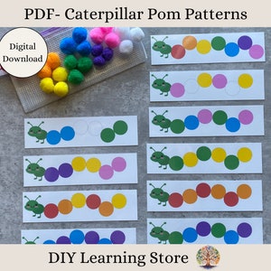 Cartes d'activités motifs pompons - téléchargement immédiat - jouet d'apprentissage Montessori pour enfants d'âge préscolaire, école à la maison, besoins spéciaux, temps calme pour les tout-petits - PDF