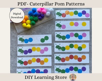 PDF- Tarjetas de actividades con patrones de pompones- Descarga instantánea-Juguete de aprendizaje Montessori para preescolar, educación en el hogar, necesidades especiales, tiempo de tranquilidad para niños pequeños